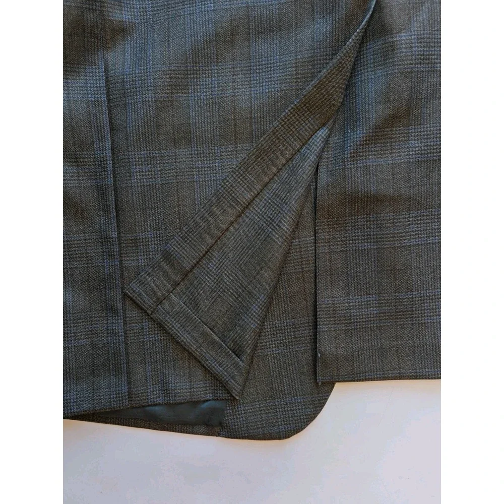 Baskin Mens Wool Sports Coat 46R Olive Glen Plaid USA Vintage 2 Button Blazer